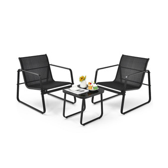 3PCS Patio Bistro Furniture Set Glass Top Table Garden Deck