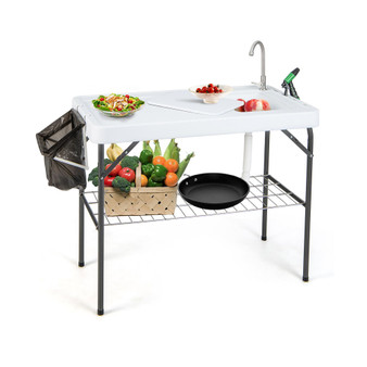 Folding Fish Cleaning Table Portable Camping Table with Faucet Hose Grid Rack