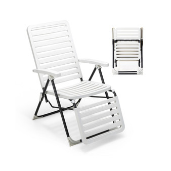 Patio PP Chaise Lounge Folding Reclining Chair 7-Level Backrest Footrest