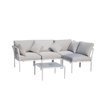 5 Piece Outdoor Furniture Patio Conversation Seating Set, 2 Sofa Chairs, & Coffee Table, White