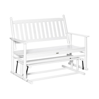 Patio Glider Bench, Outdoor Swing Rocking Chair Loveseat with Wooden Frame, White