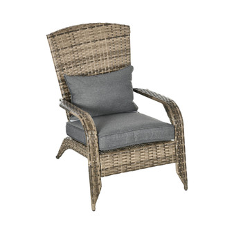 Patio Wicker Adirondack Chair, Outdoor All-Weather Rattan Fire Pit Chair w/ Soft Cushions, Tall Curved Backrest and Comfortable Armrests for Deck or Garden, Charcoal Gray