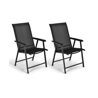 2PCS Patio Folding Dining Chairs Portable Camping Armrest Garden