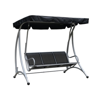 3 Person Patio Swing Seats, Porch Swing with Stand and Adjustable Canopy Outdoor Swing Chair Bench for Garden, Poolside, Black