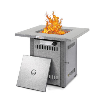 28" 50000 BTU Silver Outdoor Propane Gas Fire Pit Table, Outside Patio Firepits Fireplace Dinning Tables with Lid & Lava Rock, 2-in-1 Firepit Table for Courtyard/Patio/Balcony