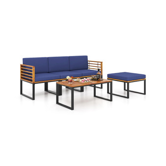 5 Piece Patio Chair Set, Acacia Wood Chair Set with Ottoman & Coffee Table