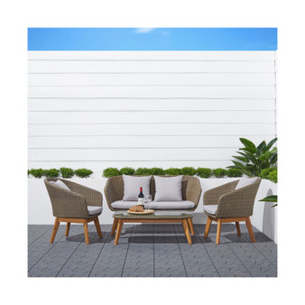 Grayton 4-piece Rustic All-Weather Patio Wood and Wicker Conversation Set in Mocha