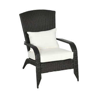 Patio Wicker Adirondack Chair, Outdoor All-Weather Rattan Fire Pit Chairs w/ Soft Cushions, Tall Backrest, Tilted Seat, and Comfortable Armrests for Deck or Garden, Cream White