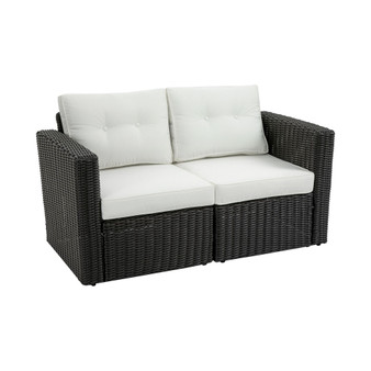 2 Piece Patio Wicker Corner Sofa Set, Outdoor PE Rattan Furniture, with Curved Armrests and Padded Cushions for Balcony, Garden, or Lawn, Lawn, Beige