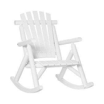 Wooden Adirondack Porch Rocking Chair, Rustic Slatted Log Rocker for Indoor Outdoor Patio & Lawn, White
