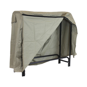 4 ft Powder-Coated Steel Firewood Log Rack with Khaki Cover