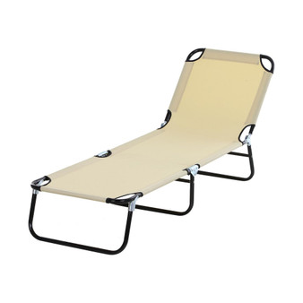 Portable Outdoor Sun Lounger, Lightweight Folding Chaise Lounge Chair w/ 5-Position Adjustable Backrest for Beach, Poolside and Patio, Beige