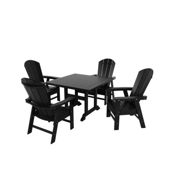 5 Piece Outdoor Patio Dining Square Table and Curved Back Armchair Set