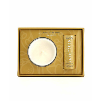 I Want To Be Happy 2 Pieces Gift Set, 0.17 oz Balm and 3 oz Candle
