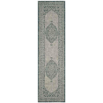 Courtyard Light Grey and Teal 2'3" x 12' Sisal Weave Runner Outdoor Area Rug