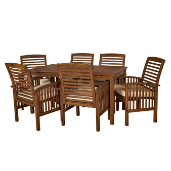 Outdoor Classic Contemporary Acacia Wood Simple Patio 7-Piece Dining Set - Dark Brown
