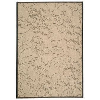 Courtyard Sand and Black 5'3" x 5'3" Round Outdoor Area Rug