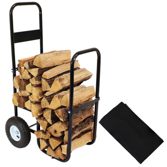 Steel Log Cart Carrier and Storage Rack with Wheels and Cover