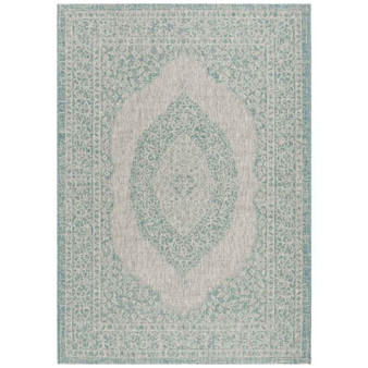 Courtyard Light Gray and Aqua 2'7" x 5' Sisal Weave Outdoor Area Rug