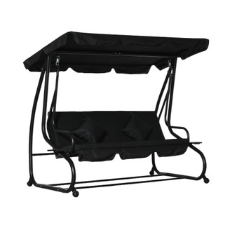 3 Seat Outdoor Free Standing Swing Bench Porch Swing with Stand, Comfortable Cushioned Fabric & Included Canopy, Black
