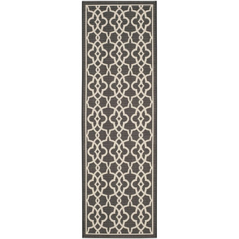 Courtyard Black and Beige 2'7" x 8'2" Runner Outdoor Area Rug