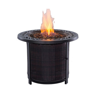 Round Fire Pit Table with Wicker Base