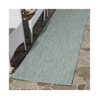 Courtyard Aqua and Grey 2'3" x 8' Sisal Weave Runner Outdoor Area Rug