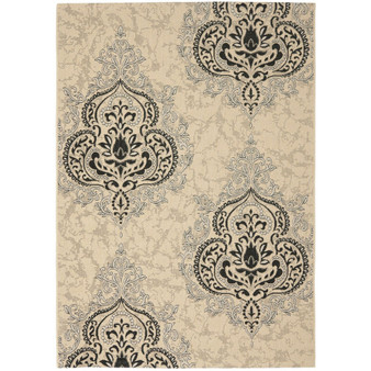 Courtyard Creme and Black 8' x 11' Outdoor Area Rug
