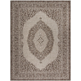 Courtyard Light Beige and Light Brown 6'7" x 6'7" Sisal Weave Square Outdoor Area Rug