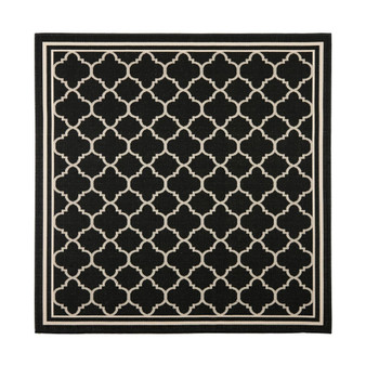 Courtyard Black and Beige 4' x 4' Square Outdoor Area Rug