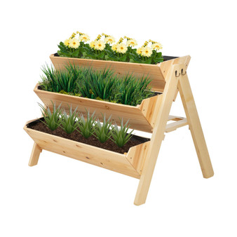 47" x 27" x 32" 3-Tier Wood Raised Garden Bed with Clapboard for Tools