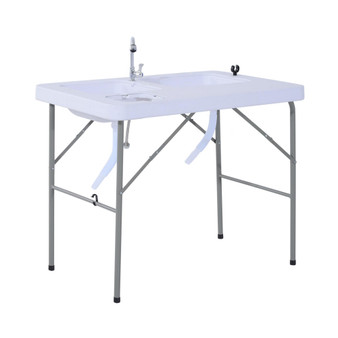 40" Portable Folding Easy-Clean Camping Dish Sink with Faucet & 2 Water Basins for Backyard Parties & Events