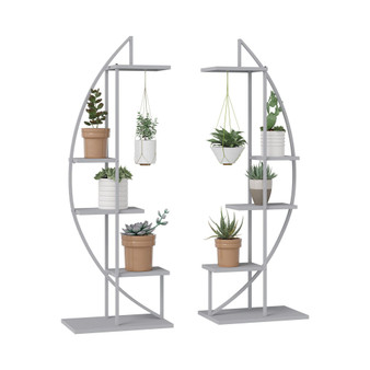 5 Tier Metal Plant Stand Half Moon Shape Ladder Flower Pot Holder Shelf for Indoor Outdoor Patio Lawn Garden Balcony Decor, 2 Pack, Grey