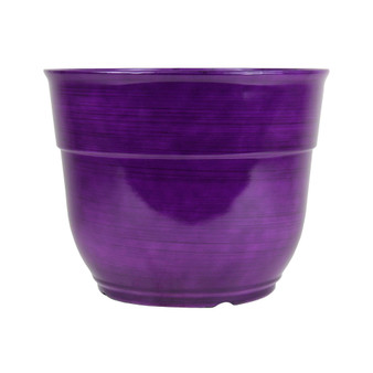 Glazed Brushed Happy Large Plastic Planter Dark Purple 15 Inch
