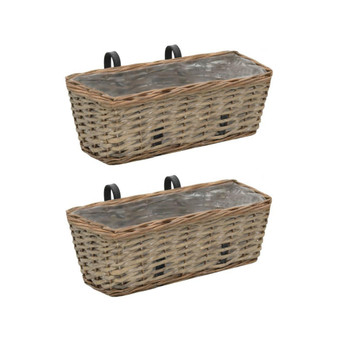 Balcony Planter 2 pcs Wicker with PE Lining 15.7"