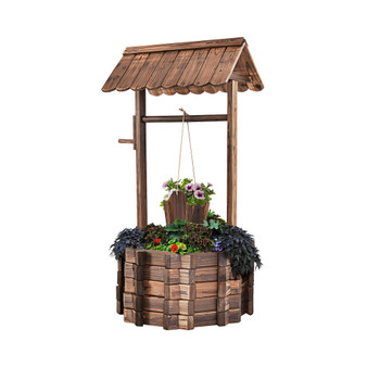 Outdoor Wooden Wishing Well Bucket Flower Plants Planter Patio Garden Home Decor