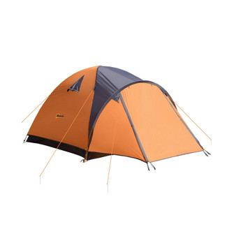 3-4 Person Camping Tent, Light Weight Outdoor Dome Tent Waterproof Windproof with Carrying Bag, 3 Doors Breathable Windows, Easy Setup for Backpacking Hiking or Beach, Orange