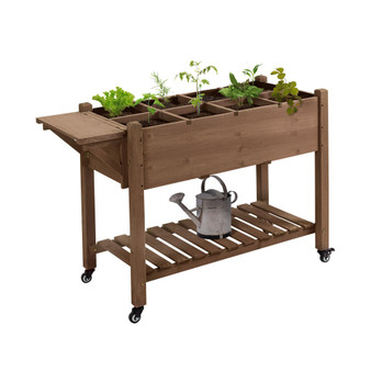 Raised Garden Bed Planter w/ 8 Grow Grids, Shelf & Lockable Wheels