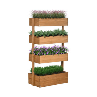 Vertical Garden Planter, Wooden 4 Tier Planter Box, Self-Draining with Non-Woven Fabric for Outdoor Flowers, Vegetables & Herbs