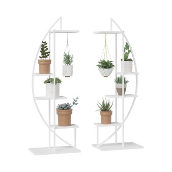 5 Tier Metal Plant Stand Half Moon Shape Ladder Flower Pot Holder Shelf for Indoor Outdoor Patio Lawn Garden Balcony Decor, 2 Pack, White