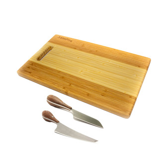 Bamboo 3 Piece Two-Tone Board with Handle and Aaron Probyn Cheese Knives Set