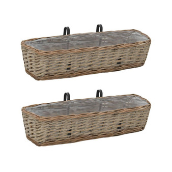 Balcony Planter 2 pcs Wicker with PE Lining 23.6"