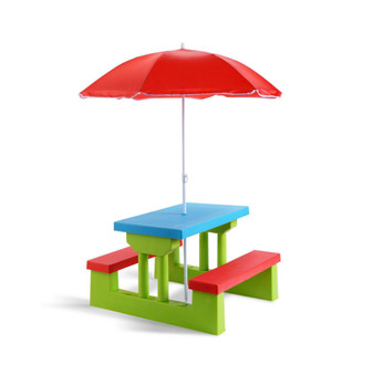 4 Seat Kids Picnic Table w/Umbrella Garden Yard