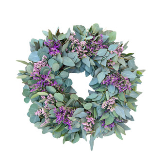 Real Misty Flower Limonium Fresh Spring Wreath, 20"