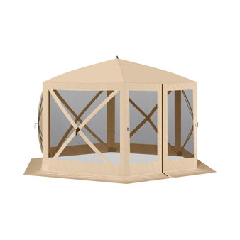 Hexagon Screen House Pop Up Tent Gazebo with Mesh Netting Walls, Carry Bag & Shaded Interior, 12' x 12', Beige
