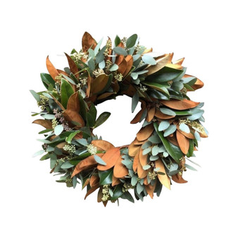 Fresh Magnolia and Seeded Eucalyptus Wreath, 20"