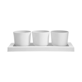 Trio Flight 3 Planter Pots w/  Saucer Tray Casper White, 14 inches