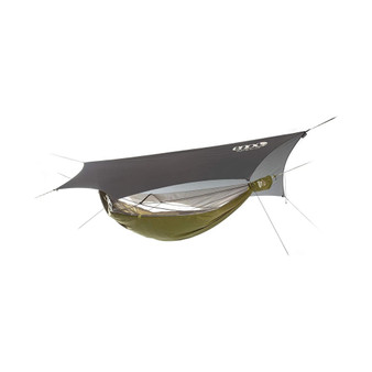 JungleLink Hammock System - Includes JungleLink Hammock, Helios Suspension System, and DryFly Rain Tarp - Set of Hammock Essentials for Camping, Hiking, or a Festival - Charcoal/Evergreen