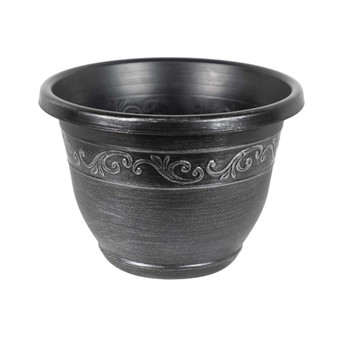Outdoor Tulip Banded Plastic Planter Silver 13 Inches