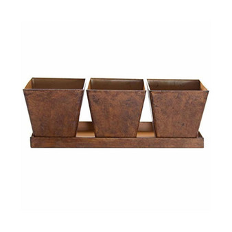 Farmhouse Collection Square Pot & Tray Set, Rusty